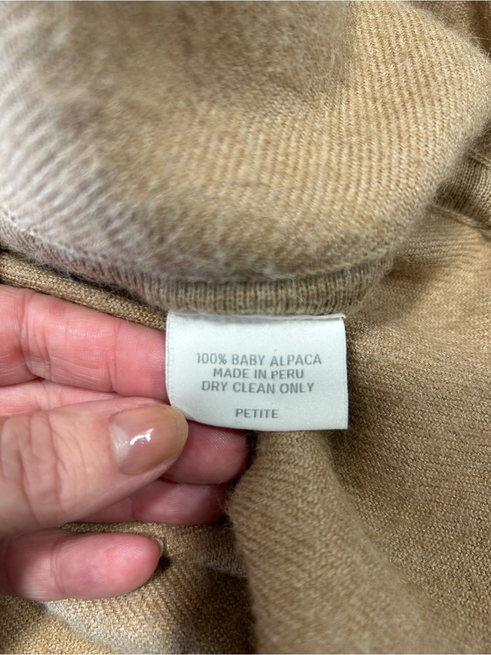 CUYANA Baby Alpaca Turtleneck Oversized Poncho Tan Sweater Women’s Petite - Picture 4 of 7
